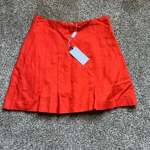 Astr Linen Blend Vibrant Orange Pleaded Mini Skirt built in shorts Size XS